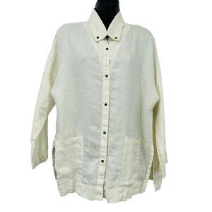Babette Women's Linen Lagenlook Chore‎ Coat Size S 2X Snap Front Pockets